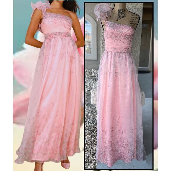 Lulus Decadent Dreamer Pink Floral Backless One-Shoulder Maxi Dress Size M - Picture 2 of 10